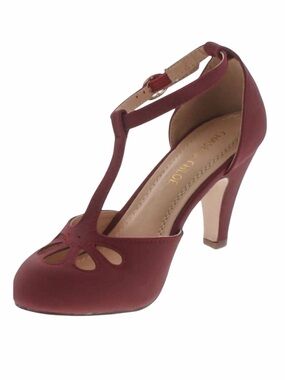 CHASE & CHLOE • Burgundy Kimmy Heeled Nubuck Maryjane Pumps Includes Box